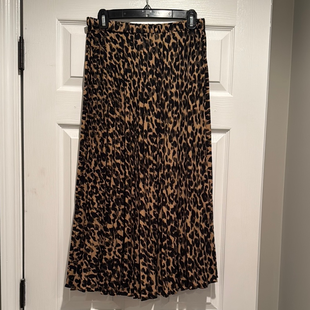 Halogen Leopard Print Pleated Skirt